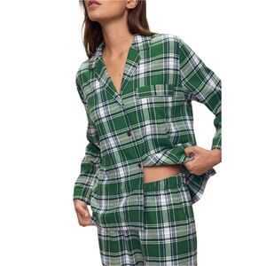 eberjey Flannel Long PJ - Tartan Plaid Forest Green - Size M